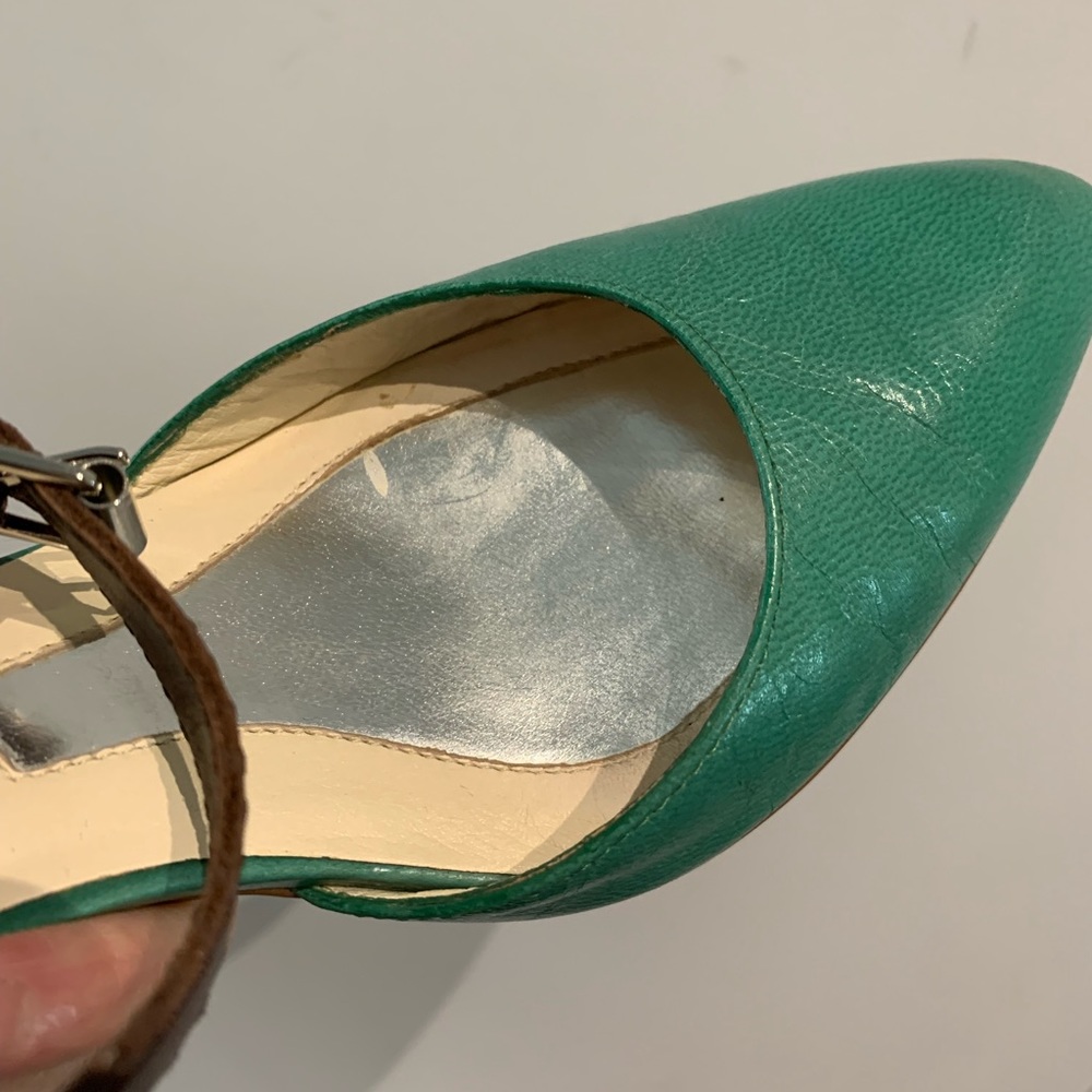 Vintage Style Green Pointed Toe Heels Ankle Strap Colorblock Pumps Size 6 - Picture 8 of 15